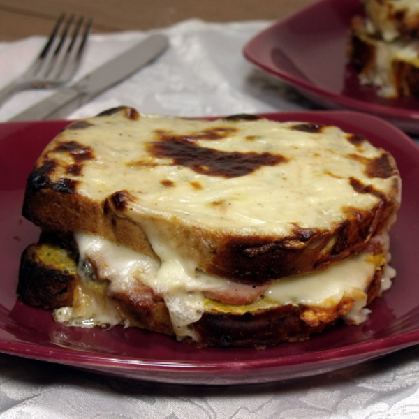French croque monsieur ham and cheese sandwich - French cherry clafoutis dessert - - Curious Cuisiniere -- kids learn about France through food