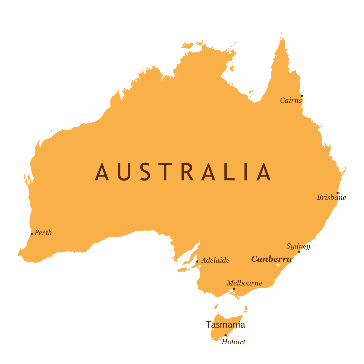 Australia map with major cities