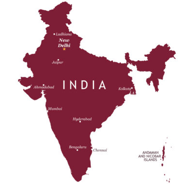 India map with major cities
