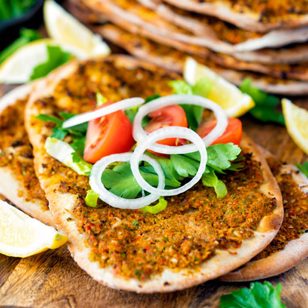 Lahmacun Turkish flatbread pizza with toppings