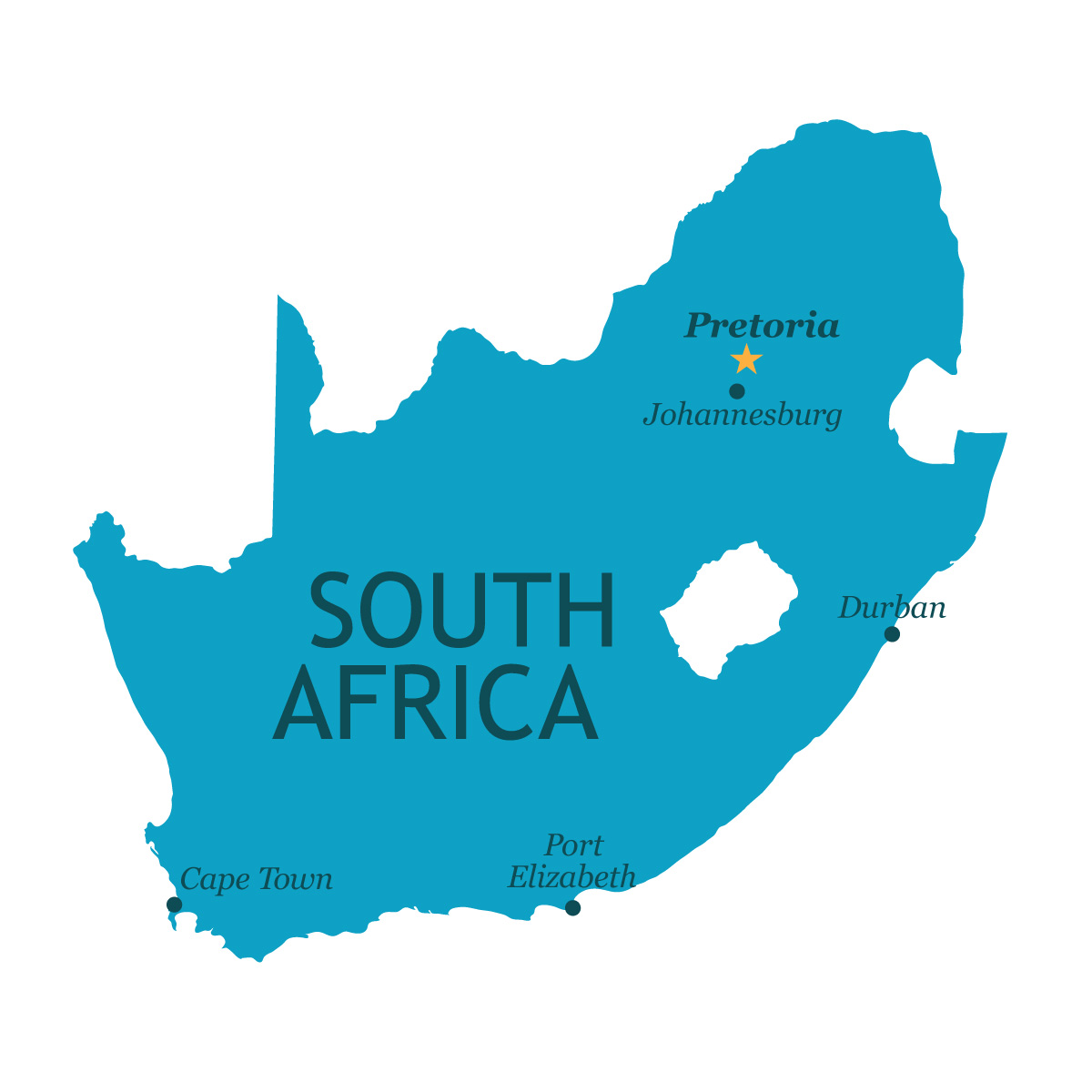 South Africa map with major cities