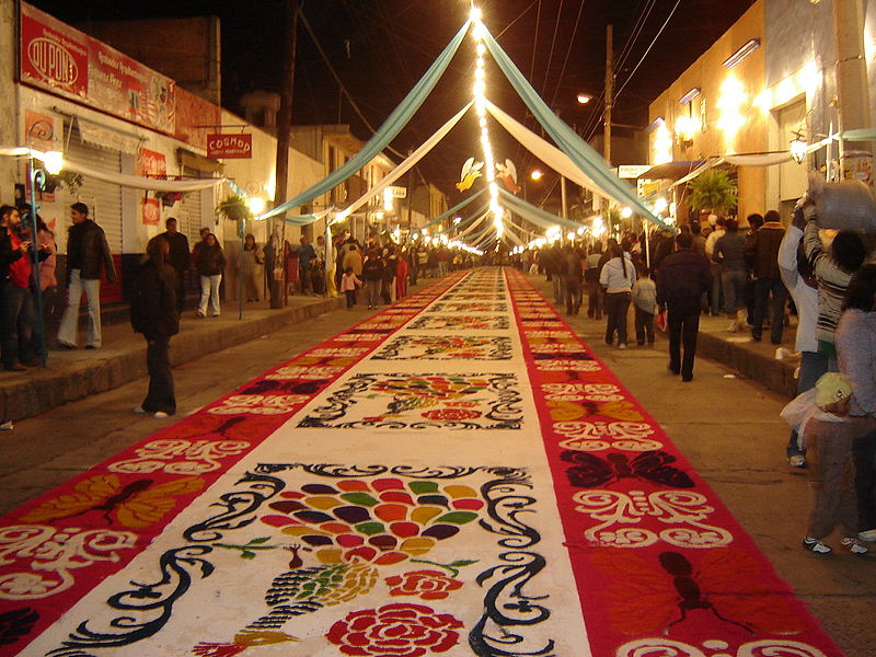 Sawdust carpet for Good Friday - kids learn about Nicaragua