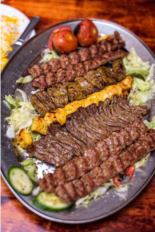 A plate of mixed Persian kebabs