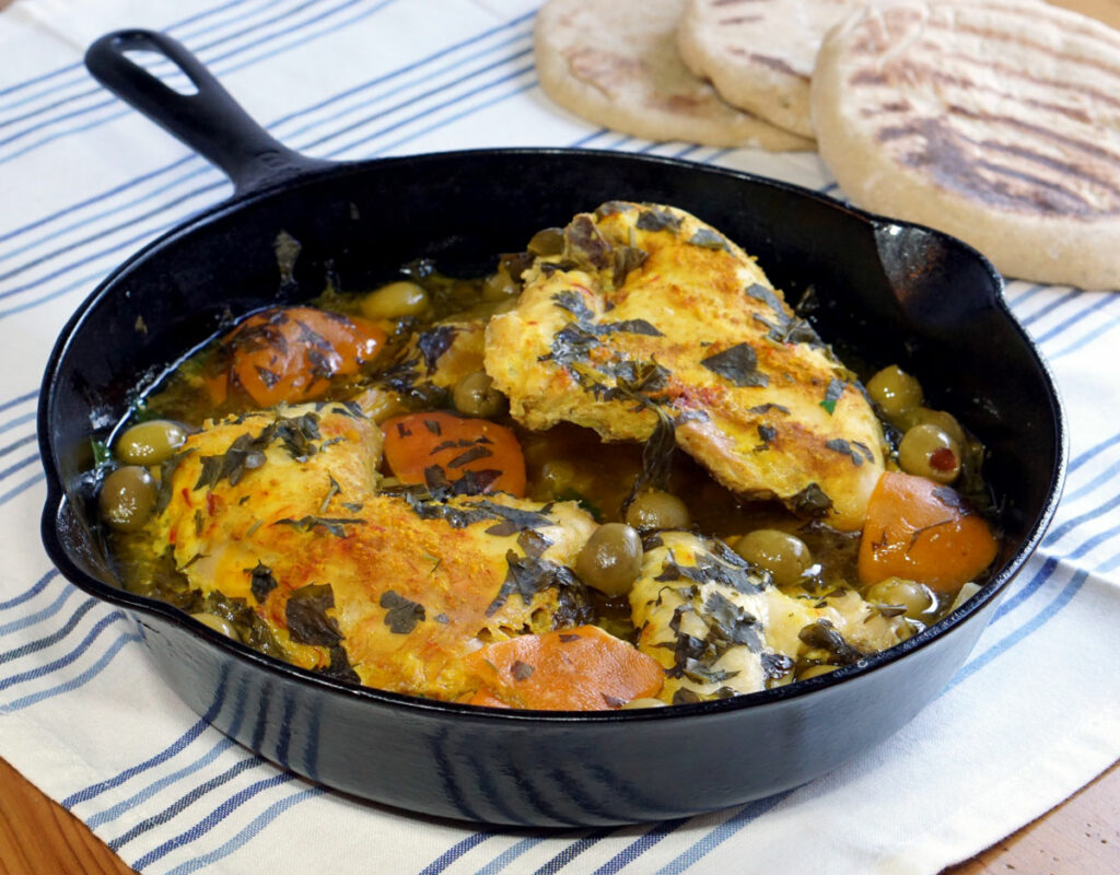 Moroccan Preserved Lemon Chicken Tagine (adapted to a skillet) by Curious Cuisiniere