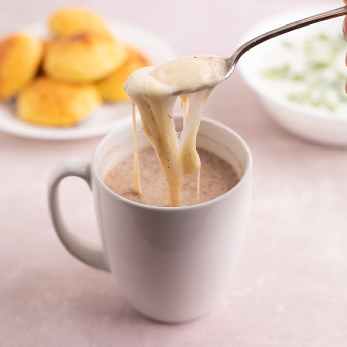 Santafereno - Colombian hot chocolate with cheese - Image from CuriousCuisiniere.com - Kids learn about Colombia